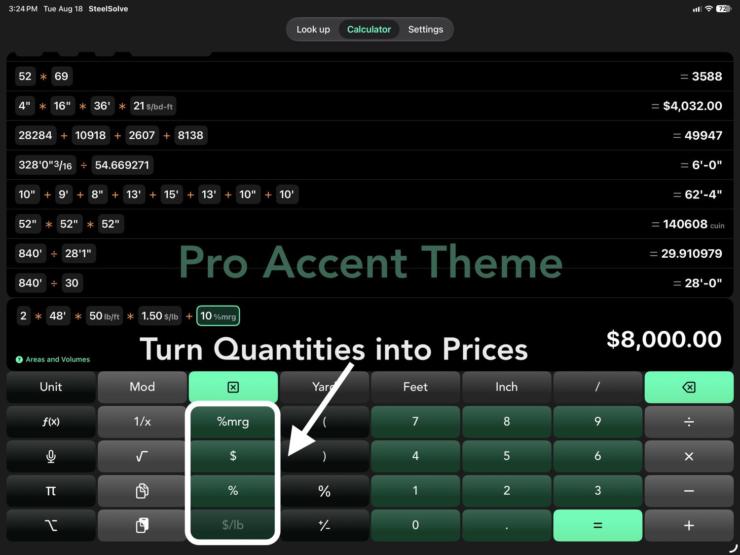 Pricing units on a tablet keypad